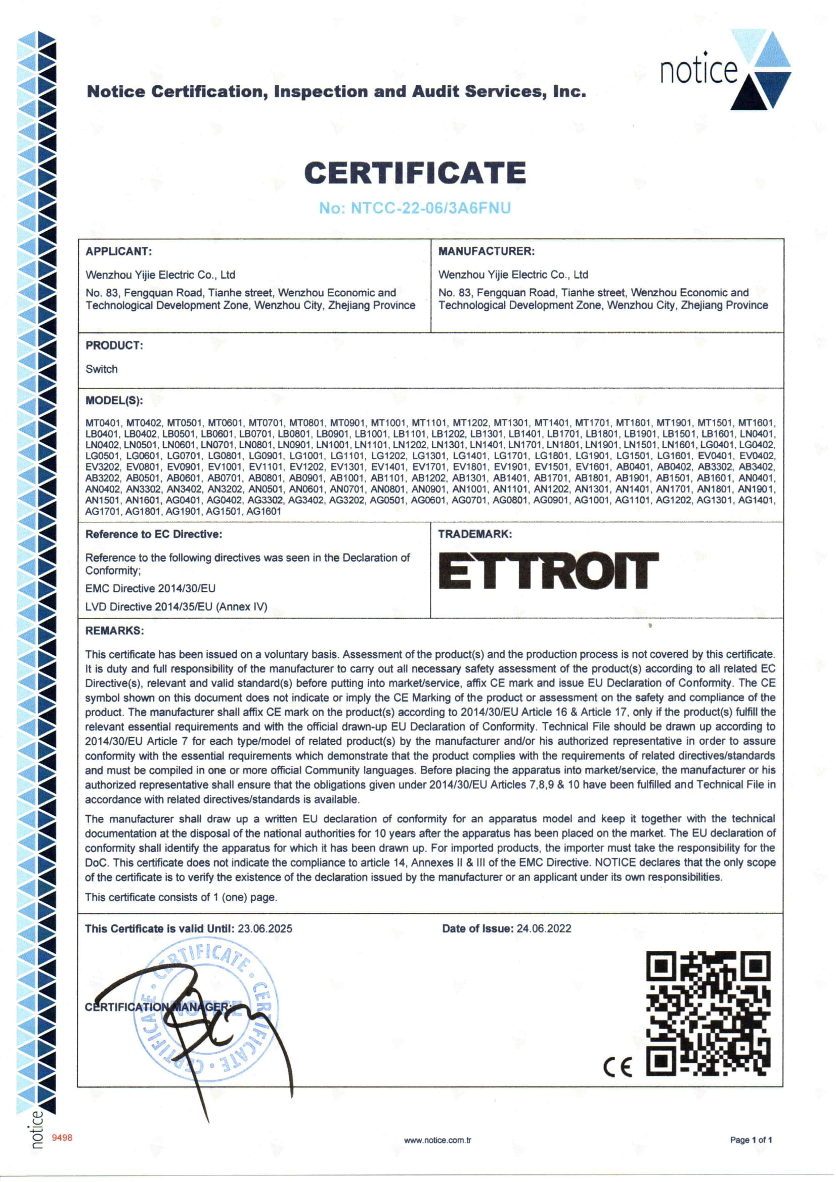 NTCC-22-06-3A6FNU-EMC-LVD-Wenzhou Yijie-Switch-9498(1)